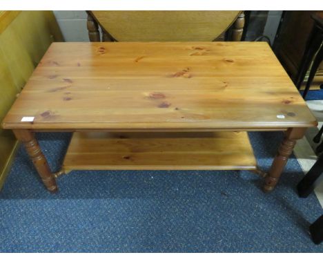 Mid Pine low table with shelf under. Good colour H:18 x W:42 x D:24 Inches. See photos.   S2