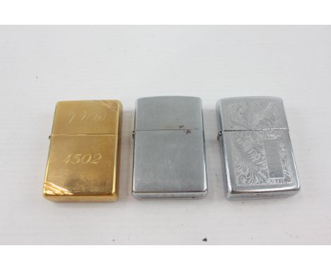 3 x Assorted Vintage ZIPPO Cigarette Lighters Inc Venetian, Plain, Gold Tone etc     694860