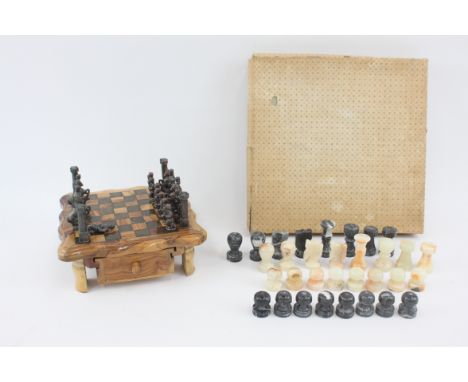 2 x Assorted CHESS SETS / PIECES Inc Olive Wood Chess Table With Pewter Etc 280366