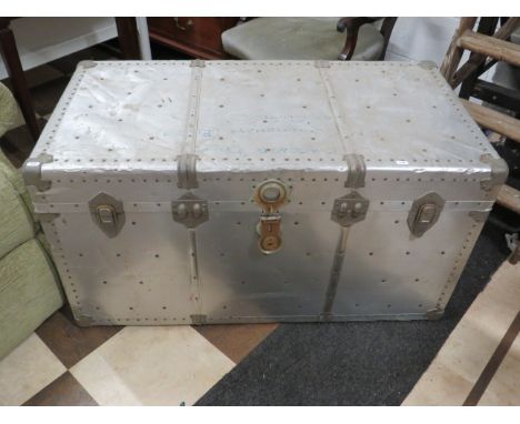 All metal shipping trunk.  H:22 x W:40 x D:21 Inches. See photos.   S2
