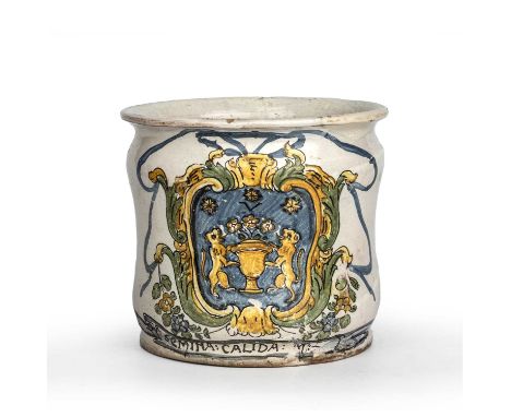 An 18th century Italian Naples albarello semina calida dated 1773, 15.5cm diameter x 14.5cm highAt present, there is no condi