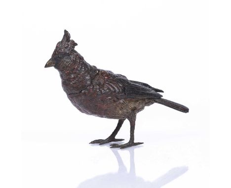 A late 19th / early 20th century Austrian cold painted bronze songbird inkwell in the manner of Franz Xavier Bergmann (1861-1