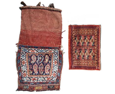 An Afshar Chanteh 42cm x 80cm and a small 19th century Turkomen panel, 37cm x 47cmMinor losses and wear