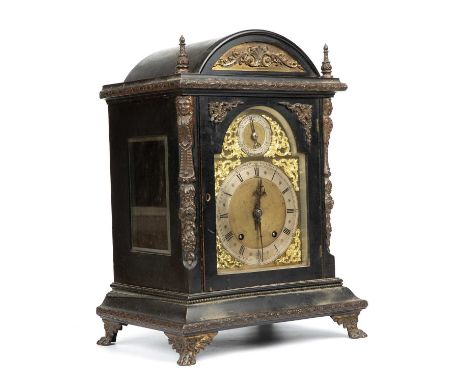 A late 19th century ebonised bracket clock the silvered dial with Arabic and Roman numerals signed 'Chambers Colchester', the