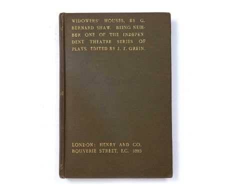 Shaw, George Bernard 'Widowers Houses', first edition, Henry &amp; Co London 1893. Original green cloth, untrimmed paper. Sha