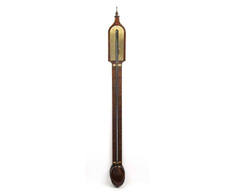 A George III and later mahogany stick barometer engraved Knie fecit 10cm wide 106cm high