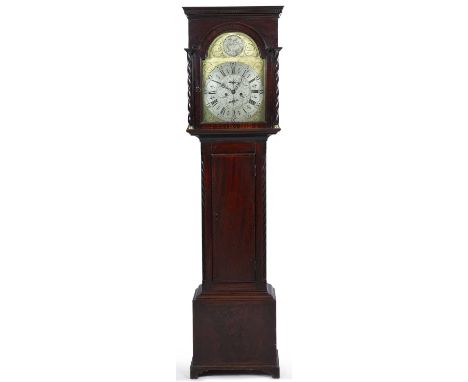 A late 18th century Scottish mahogany long case clock by Arthur Howie of Paisley, the silvered dial with engraved decoration,