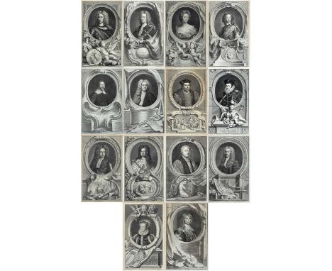 Jacobus Houbracken (1698-1780) 19 Portrait engravings depicting prominent British figures and a G Vertue engraving of Queen M