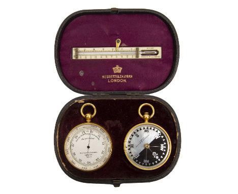A cased pocket barometer, compass and thermometer by Negretti and Zambra the case 13cm wide.Ivory submission reference: 1VZEZ