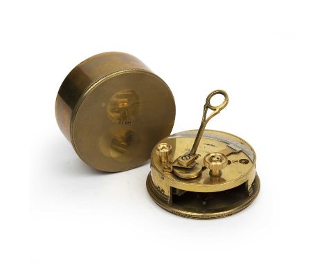 A brass pocket sextant of cylindrical drum form, numbered 555, 7.5cm diameter 4cm high