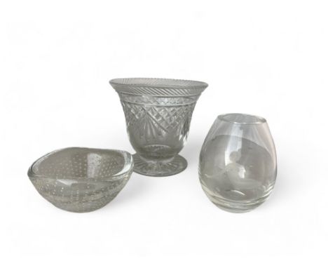 Two Scandinavian glass vases and a cut glass vase
Including a Swedish Vicke Lindstrand for Kosta controlled bubble vase, numb