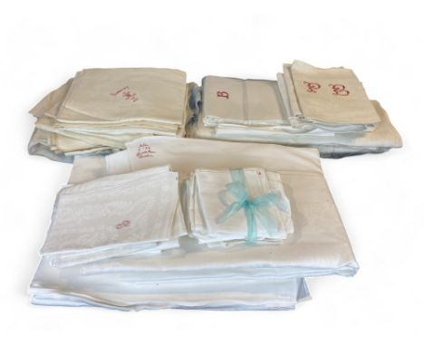 A quantity of antique and vintage table linen
Including a table cloth from the Steward's Room at Cliveden and another labelle