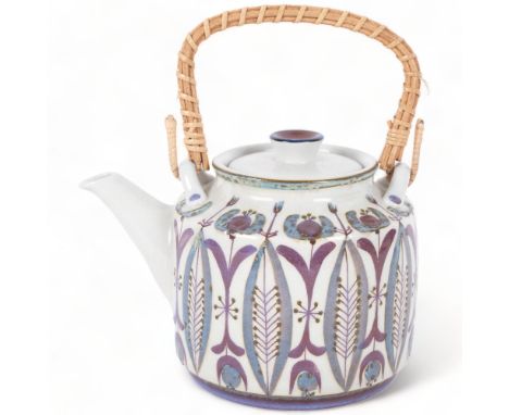 Royal Copenhagen, Aluminia, a mid-century Danish faience teapot, by Berte Jessen, with maker's marks, height not including ri