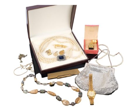 Various jewellery, including single-strand pearl necklace with 9ct rose gold clasp, citrine ring, etc 