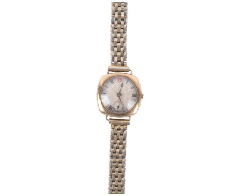 LONGINES - an early 20th century lady's 9ct gold mechanical wristwatch, silvered engine turned dial with Roman numeral hour m