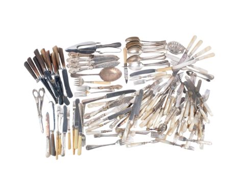 A quantity of silver plated cutlery, including mother-of-pearl handled, horn-handled, etc 