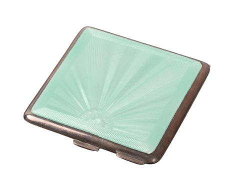 An Art Deco George VI silver and green enamel compact, Turner & Simpson Ltd, Birmingham 1947, 6.5cm 