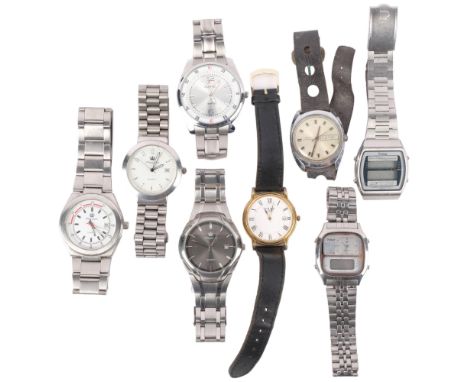 2 watch storage boxes, and various wristwatches, including Timex 