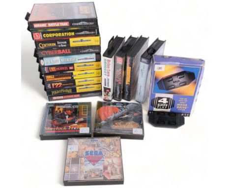 A quantity of Sega Mega Drive console computer games, titles include Brian Lara Cricket, Airforce F22 Interceptor, Powermonge