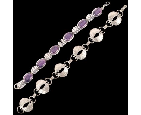2 silver bracelets, including Greek amethyst example, lengths 18cm and 20cm (2) 