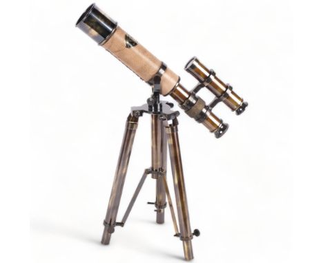 A reproduction telescope on tripod folding base, telescope length 26cm 
