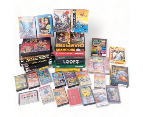 A quantity of Vintage Commodore computer console cassette games, in original packaging, including such titles as Michael Jack