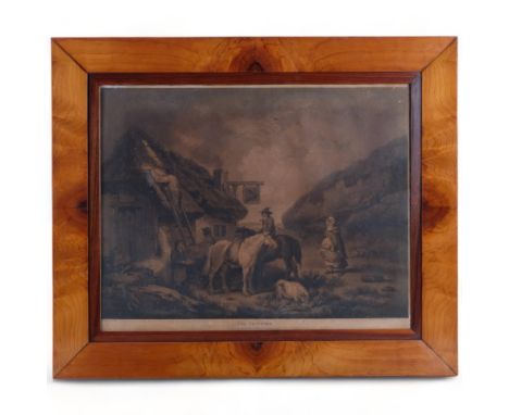 After Morland, 18th century engraving "the thatcher", 66cm x 78cm, walnut framed, and H Puett Share, coloured lithograph, the