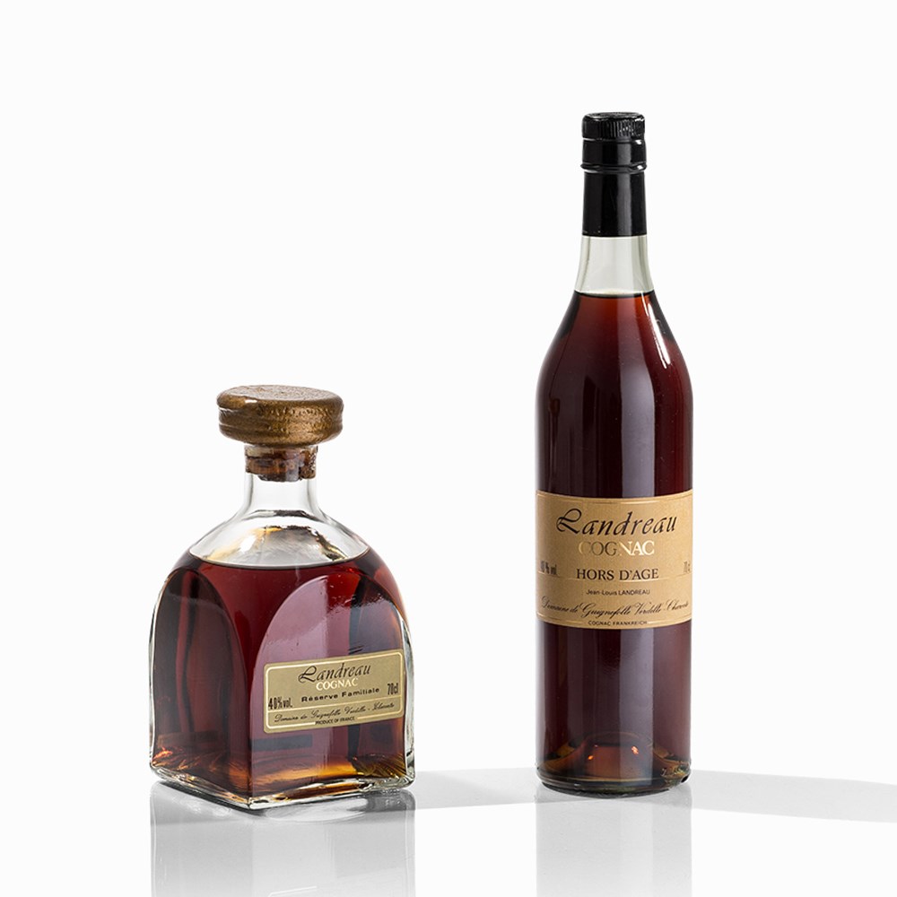 2 Btl. Familiale & Hors d’Age Cognac Landreau Réserve One bottle of