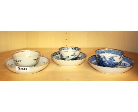 Three early Chinese export porcelain tea bowls and saucers.