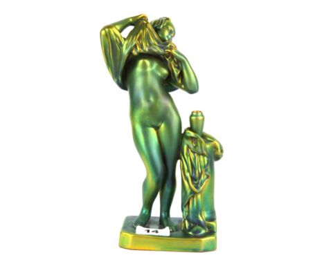 An early 20th Century Austro-Hungarian Zsolnay lustre glazed pottery Art Nouveau figure, H. 25cm.