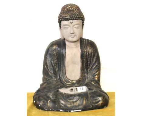 An early to mid 20th Century Chinese painted ceramic figure of the seated Buddha, H. 45cm.