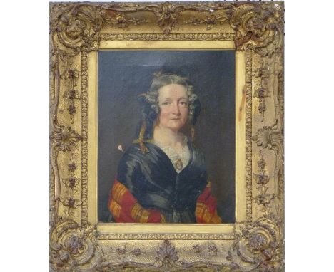 19thC English School Portrait of a Lady oil on canvas 15in x 12in (38cm x 30.5cm), framed.