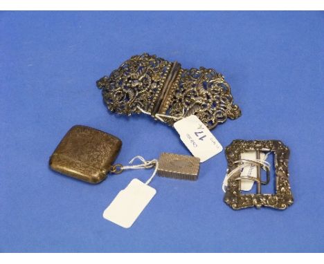 A Victorian silver Vesta Case, hallmarked Birmingham, 1856, of small rectangular form with engine-turned decoration, hinged l