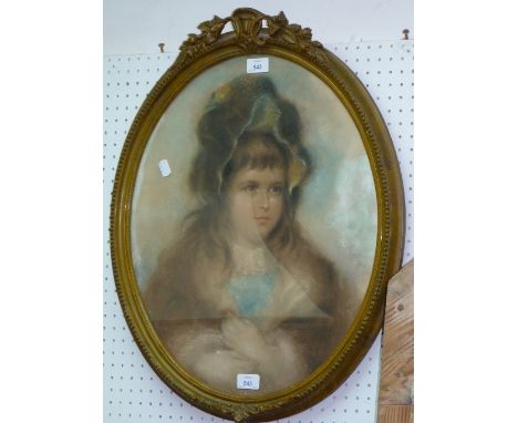 Early 20thC School Portrait of a Girl pastel, oval 20in x 17in (51cm x 43cm), framed.