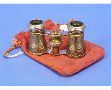 A pair of Opera Glasses, circa early-20thC, decorated with Stag hunting scenes.