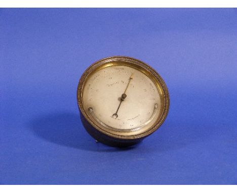 A late-19thC brass cased Aneroid Barometer and Fahrenheit's Thermometer, with circular silvered dial and suspension ring, 4¾i