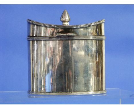 A Victorian electoplate Britannia metal Tea Caddy, by James Dixon & Sons, of oval form with hinged lid, bands of reeded decor
