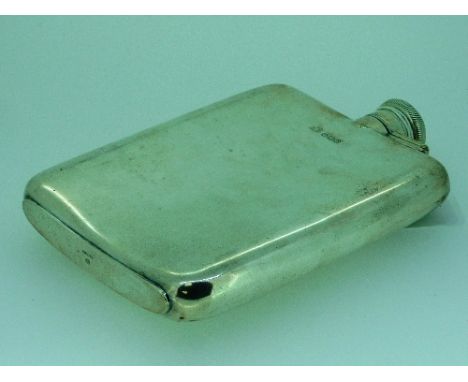 A George VI silver Spirit Flask, by Atkin Brothers, hallmarked Sheffield, 1944, of rounded rectangular form with hinged bayon