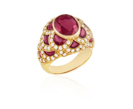 From the private collection of a continental ladyA RUBY AND DIAMOND DRESS RINGThe oval-shaped ruby weighing approximately 2.3