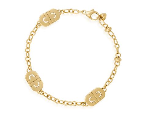 A GOLD 'PARENTESI' BRACELET, BY BULGARIThe cable-link chain interspersed with three gold plaques, in 18K gold, signed Bvlgari