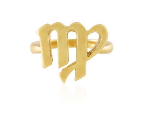 A GOLD RING, BY CARTIER, CIRCA 1970The openwork frontispiece modelled with initial 'MP' or 'DU' to a plain gold hoop, in 18K 