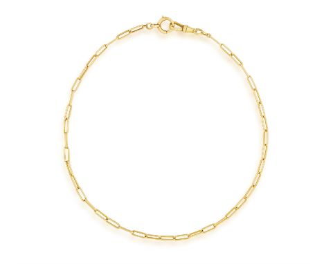 A GOLD CHAIN NECKLACEOf elongated cable links, one terminal with spring-ring clasp, the other with Albert-swivel clasp, in 18