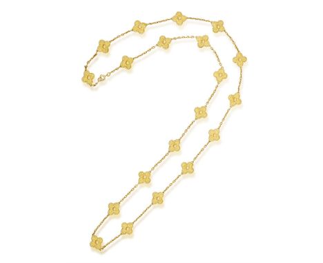 A GOLD 'ALHAMBRA' SAUTOIR NECKLACE, BY VAN CLEEF & ARPELS, CIRCA 1970Composed of twenty quatrefoil-shaped links with textured