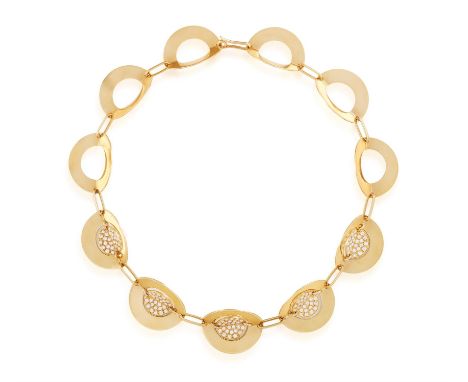 A DIAMOND NECKLACE, BY GIO CAROLIComposed of openwork concave discs, the frontispiece embellished with pavé-set brilliant-cut