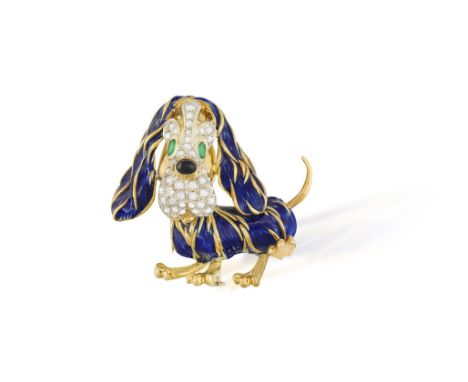 From the private collection of a continental ladyAN ENAMEL AND GEM-SET NOVELTY BROOCH, BY FRASCAROLO, CIRCA 1970Designed as a