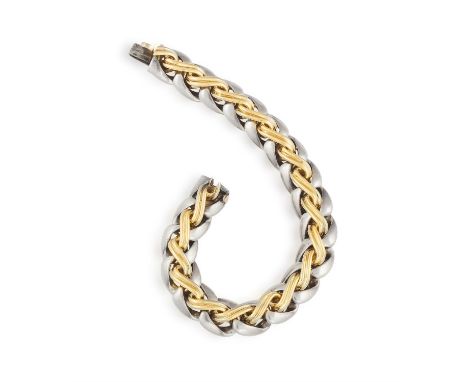 A GOLD AND SILVER BRACELET, BY HERMÈSComposed of a fancy-link silver chain, centring further gold fancy reeded links, in 18K 