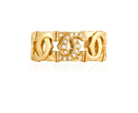 A DIAMOND 'DOUBLE C' RING, BY CARTIER, CIRCA 1985The continuous series of double-C polished motifs alternated with similar mo