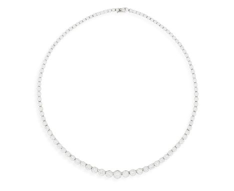 A DIAMOND LINE NECKLACEComposed of a line of graduated brilliant-cut diamonds within claw-setting, mounted in 18K gold, diamo