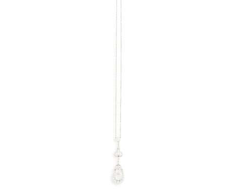 AN EARLY 20TH CENTURY DIAMOND PENDANT ON CHAIN, CIRCA 1915Of openwork foliate design, set with old European and single-cut di
