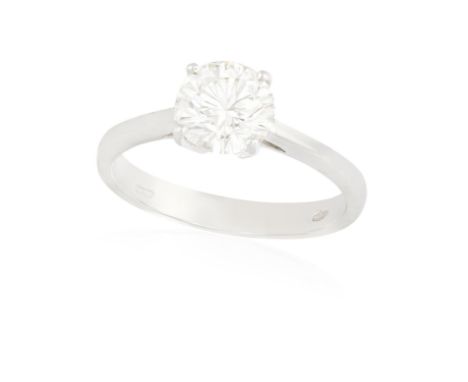 A DIAMOND SINGLE-STONE RINGThe brilliant-cut diamond weighing approximately 1.25ct within a four-claw setting, to a plain hoo